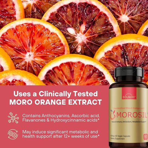 SOLNUVI Morosil® 400mg per Serving - Morosil® Blood Orange Extract from Italy - Vegan Friendly, Non-GMO and Gluten-Free - 60 Veggie Capsules in Saudi Arabia