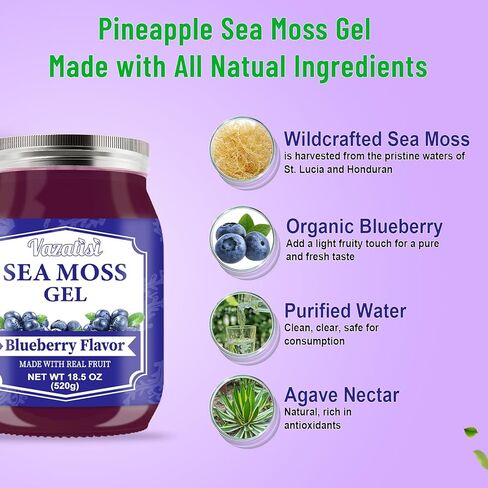 جل طحالب البحر 18.5 أونصة، نكهة الأناناس النباتية الخام العضوية لبشرة الشعر ودعم الغدة الدرقية والمناعة، جل طحالب البحر الأيرلندية المصنوعة يدويًا، طعام فائق غني بـ 102 فيتامين ومعادن in Kuwait