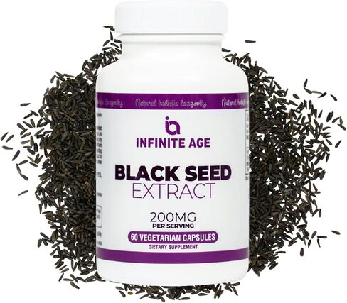 INFINITE AGE Dry Organic Black Seed Oil Extract Capsules - Nigella Sativa Seed Extract Immune Booster, for Optimal Skin, Hair, Memory, Focus, Brain Health & Immunity - Thymoquinone Capsules, 60 Count in Saudi Arabia