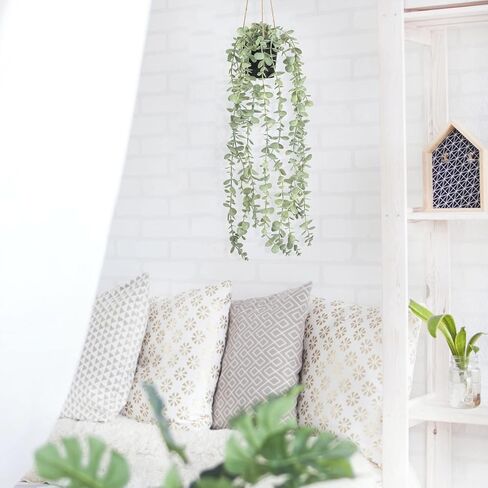 نباتات صناعية معلقة في الأماكن المغلقة مع شماعات، نباتات صناعية مزيفة من الأوكالبتوس لديكور المنزل في الداخل، ديكورات خضراء ونباتات وهمية لغرفة المعيشة وغرفة النوم والحمام والمطبخ والشرفة in Kuwait