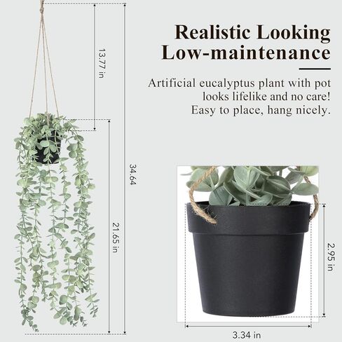 نباتات صناعية معلقة في الأماكن المغلقة مع شماعات، نباتات صناعية مزيفة من الأوكالبتوس لديكور المنزل في الداخل، ديكورات خضراء ونباتات وهمية لغرفة المعيشة وغرفة النوم والحمام والمطبخ والشرفة in Kuwait