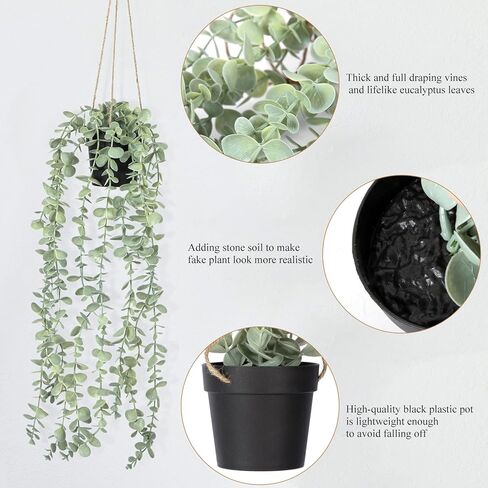 نباتات صناعية معلقة في الأماكن المغلقة مع شماعات، نباتات صناعية مزيفة من الأوكالبتوس لديكور المنزل في الداخل، ديكورات خضراء ونباتات وهمية لغرفة المعيشة وغرفة النوم والحمام والمطبخ والشرفة in Kuwait