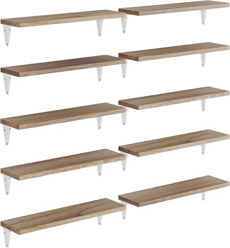 Wallniture Arras 17"x4.5" Wall Bookshelves Floating Shelves for Wall Storage,Wall Shelf for Living Room, Kitchen Organizer, Office, Burnt Finish White Bracket Set of 10 in Saudi Arabia