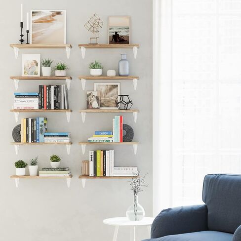Wallniture Arras 17"x4.5" Wall Bookshelves Floating Shelves for Wall Storage,Wall Shelf for Living Room, Kitchen Organizer, Office, Burnt Finish White Bracket Set of 10 in Saudi Arabia