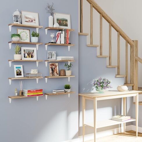 Wallniture Arras 17"x4.5" Wall Bookshelves Floating Shelves for Wall Storage,Wall Shelf for Living Room, Kitchen Organizer, Office, Burnt Finish White Bracket Set of 10 in Saudi Arabia