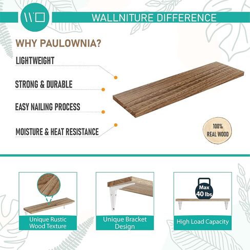 Wallniture Arras 17"x4.5" Wall Bookshelves Floating Shelves for Wall Storage,Wall Shelf for Living Room, Kitchen Organizer, Office, Burnt Finish White Bracket Set of 10 in Saudi Arabia