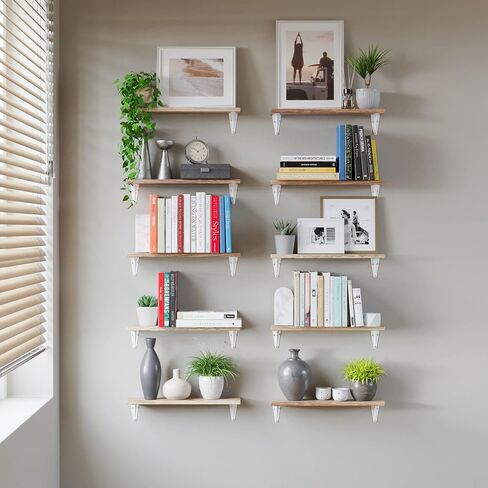 Wallniture Arras 17"x4.5" Wall Bookshelves Floating Shelves for Wall Storage,Wall Shelf for Living Room, Kitchen Organizer, Office, Burnt Finish White Bracket Set of 10 in Saudi Arabia