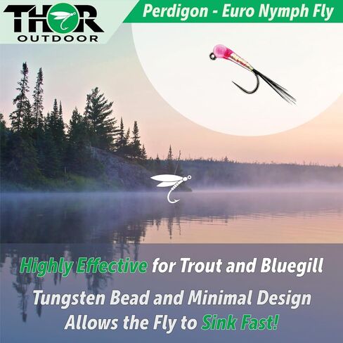 Thor Outdoor Perdigon Euro Nymph Fly Fishing Flies with Tungsten Bead for Trout, Panfish, Bluegill in Kuwait