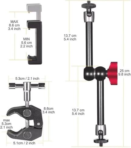 ذراع احتكاك مفصلي قابل للتعديل مقاس 11 بوصة من ADAI ومشبك كبير للغاية لجهاز كاميرا DSLR، شاشة LCD، أضواء LED، ضوء فلاش/DJI Osmo in Kuwait