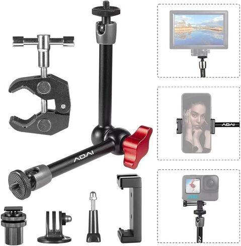 ذراع احتكاك مفصلي قابل للتعديل مقاس 11 بوصة من ADAI ومشبك كبير للغاية لجهاز كاميرا DSLR، شاشة LCD، أضواء LED، ضوء فلاش/DJI Osmo in Kuwait