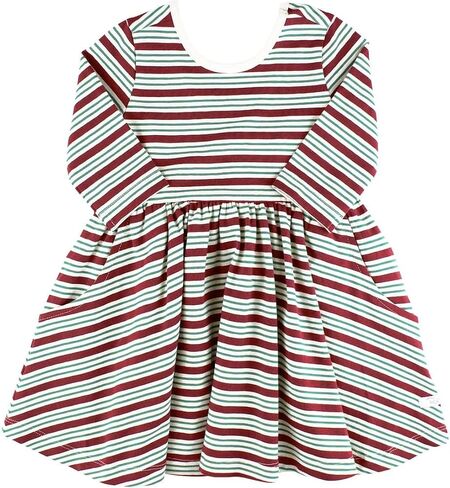 RuffleButts® Baby/Toddler Girls Knit Twirl Dress | 95% Cotton 5% Lycra, A-Line Silhouette, Ruffle And Net Trim, Holiday Occasion, Machine Wash, Girls in Saudi Arabia