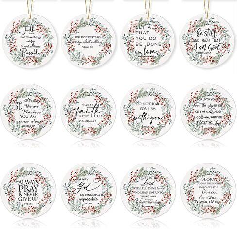 Christian Christmas Ornaments Bulk Bible Verse Hanging Ornament Inspirational Quotes Ceramic Ornaments for Christmas Tree Round Flat Religious Xmas Church Home Decor for Mom Women Gift(6 Pcs) in Saudi Arabia