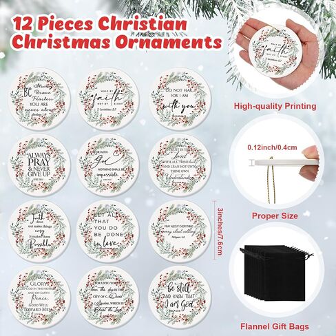 Christian Christmas Ornaments Bulk Bible Verse Hanging Ornament Inspirational Quotes Ceramic Ornaments for Christmas Tree Round Flat Religious Xmas Church Home Decor for Mom Women Gift(6 Pcs) in Saudi Arabia