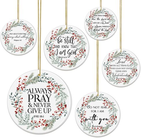 Christian Christmas Ornaments Bulk Bible Verse Hanging Ornament Inspirational Quotes Ceramic Ornaments for Christmas Tree Round Flat Religious Xmas Church Home Decor for Mom Women Gift(6 Pcs) in Saudi Arabia