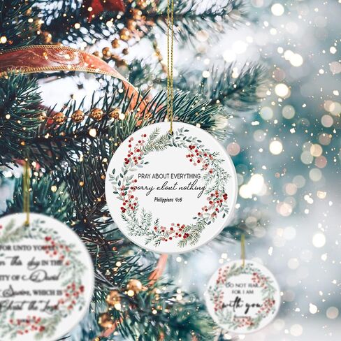 Christian Christmas Ornaments Bulk Bible Verse Hanging Ornament Inspirational Quotes Ceramic Ornaments for Christmas Tree Round Flat Religious Xmas Church Home Decor for Mom Women Gift(6 Pcs) in Saudi Arabia