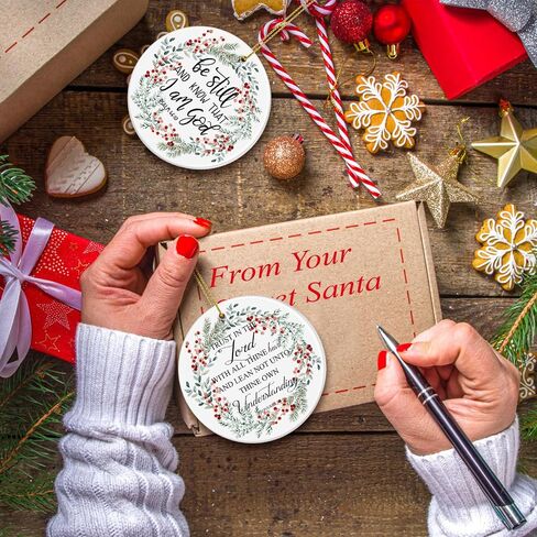 Christian Christmas Ornaments Bulk Bible Verse Hanging Ornament Inspirational Quotes Ceramic Ornaments for Christmas Tree Round Flat Religious Xmas Church Home Decor for Mom Women Gift(6 Pcs) in Saudi Arabia