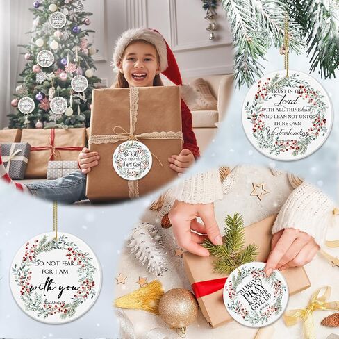 Christian Christmas Ornaments Bulk Bible Verse Hanging Ornament Inspirational Quotes Ceramic Ornaments for Christmas Tree Round Flat Religious Xmas Church Home Decor for Mom Women Gift(6 Pcs) in Saudi Arabia