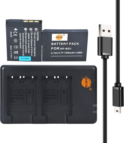 استبدال DSTE لبطارية 2X NP-BD1 + شاحن بطارية مزدوج سريع مع كابل Micro USB متوافق مع كاميرا Sony Cyber-Shot DSC-G3 DSC-T2 T70 T75 T77 T90 T200 T300 T900 TX1 مثل كاميرا NPBD1 NP-FD1 in Saudi Arabia