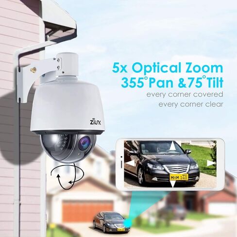 كاميرا مراقبة لاسلكية ZILINK 2MP من الفولاذ المقاوم للصدأ للأمان الخارجي مع IP65 مقاومة للماء، مقلاة/إمالة/تكبير، تكبير بصري 5X، وصول عن بعد، كشف الحركة، دعم بطاقة TF-iOS، Android in Kuwait