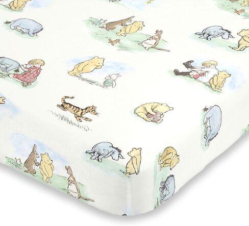 Disney Winnie The Pooh Classic Pooh Ivory, Blue, Sage, Tan Storybook 6 Piece Nursery Crib Bedding Set - Comforter, 2 Fitted Crib Sheets, Dust Ruffle, Baby Blanket, Changing Pad Cover in Saudi Arabia
