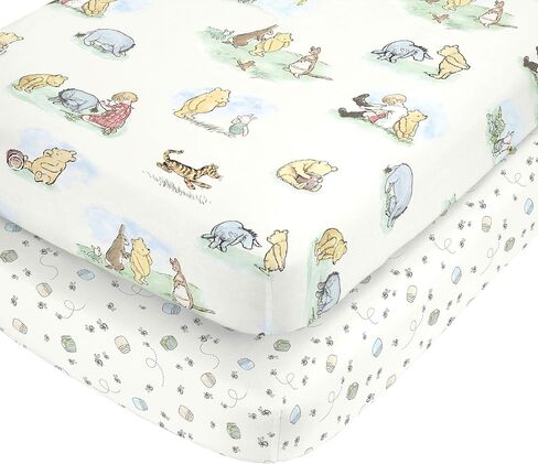 Disney Winnie The Pooh Classic Pooh Ivory, Blue, Sage, Tan Storybook 6 Piece Nursery Crib Bedding Set - Comforter, 2 Fitted Crib Sheets, Dust Ruffle, Baby Blanket, Changing Pad Cover in Saudi Arabia