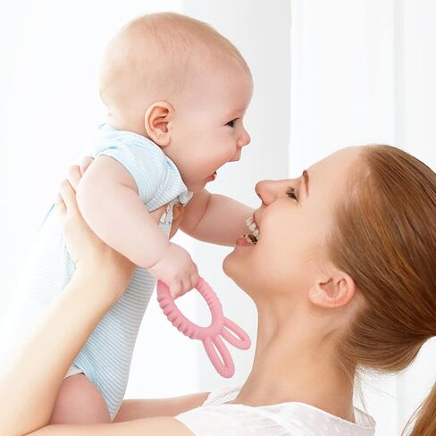 ألعاب تسنين الأطفال المصنوعة من السيليكون من MISSLILI لتهدئة التهاب اللثة وتدليكها للرضع من عمر 3 إلى 12 شهرًا، خالية من مادة BPA، تصميم أذن أرنب على شكل حلقة (وردي) in Kuwait