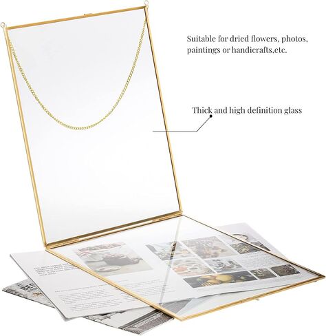إطار صور معلق من النحاس من AVLA، إطار عائم زجاجي مزدوج مقاس 11 × 14 بوصة، إطار عرض عمل فني كبير للصور للزهور المضغوطة، إطار حائط المعرض الذهبي للعينة والشهادة وديكور المنزل in Saudi Arabia