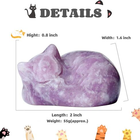 YATOJUZI 2" Cat Decors Statue Black Obsidian Crystals Sleeping Cats Polished Gemstone Hand-Carved Cute Animal Statues Figurine Home Office Desk Decor Lucky Reiki Kitten Ornaments Gifts for Women Men in Saudi Arabia
