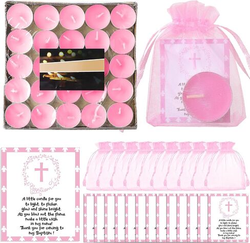 Roowest 50 Sets Baby Shower Favors for Guests, 50 Baptism Tea Light Candles with 50 Baptism Cards and Organza Bags, Baptism Themed Baby Shower Favors Gender Reveal for Boys Girls(Blue) in Saudi Arabia