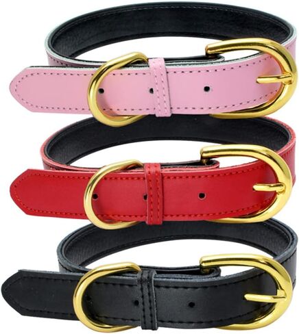 Hotlion طوق كلب من الجلد الطبيعي الأساسية الكلاسيكية لينة مبطن أطواق للحيوانات الأليفة قابل للتعديل للقطط هريرة جرو الكلاب الصغيرة المتوسطة الأزرق M in Kuwait