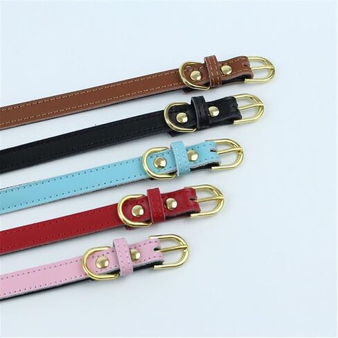 Hotlion طوق كلب من الجلد الطبيعي الأساسية الكلاسيكية لينة مبطن أطواق للحيوانات الأليفة قابل للتعديل للقطط هريرة جرو الكلاب الصغيرة المتوسطة الأزرق M in Kuwait