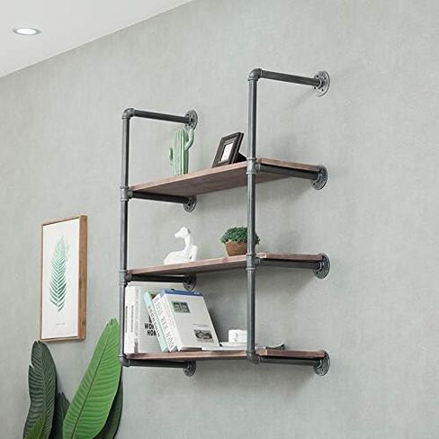 فودو رفوف صناعية تثبت على الحائط من الحديد بتصميم عتيق عتيق بلون اسود لتخزين الكتب والمكتب والمطبخ (3 طبقات) in Kuwait