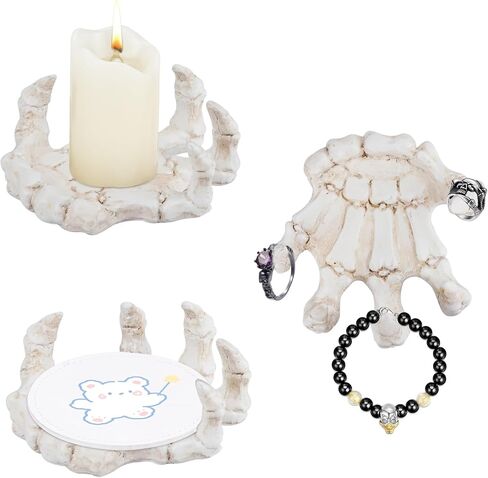 SHAIDOJIO Skull Hand Candle Holder, Resin Candlestick Holder, Gothic Skeleton Hand Coaster Holder, Creative Witch Hand Wall Mounted Hooks, Pillar Candle Stand for Halloween Christmas Home Decoration in Kuwait