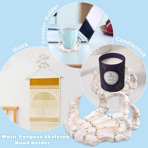 SHAIDOJIO Skull Hand Candle Holder, Resin Candlestick Holder, Gothic Skeleton Hand Coaster Holder, Creative Witch Hand Wall Mounted Hooks, Pillar Candle Stand for Halloween Christmas Home Decoration in Kuwait