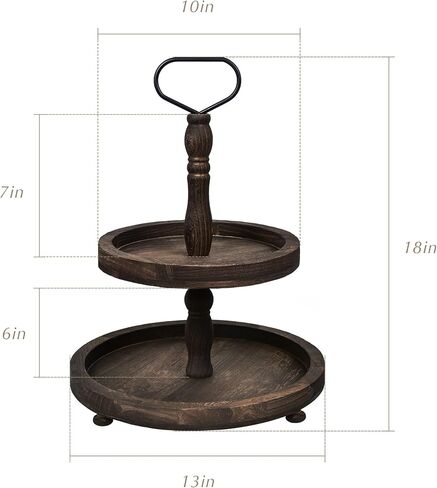 2 Tier Wooden Farmhouse Tray, Round Decorative Tray Stand with Metal Handle for Home Kitchen Rustic Decor, Coffee Wood Cupcake Display Trays Set in Saudi Arabia