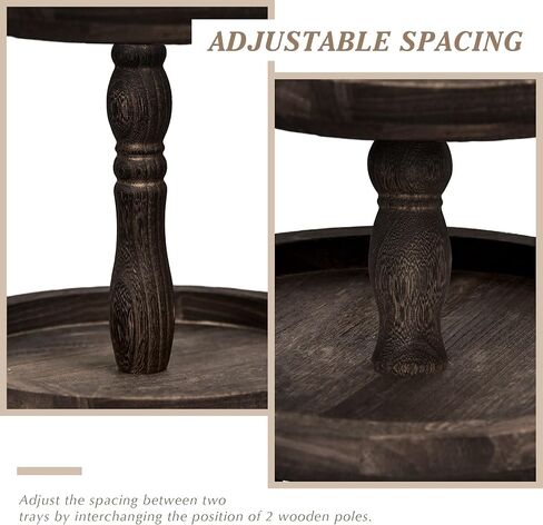 2 Tier Wooden Farmhouse Tray, Round Decorative Tray Stand with Metal Handle for Home Kitchen Rustic Decor, Coffee Wood Cupcake Display Trays Set in Saudi Arabia