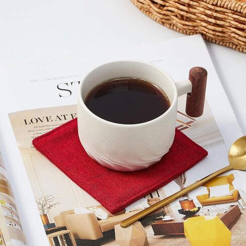 Camruntius Coasters for Drinks Absorbent Set of 6, 4 Inch Square Coasters for Coffee Table Wooden Table, Farmhouse 100% Cotton Cloth Drink Coster, Cup Coasters for Table, Office Desk (Coffee) in Saudi Arabia