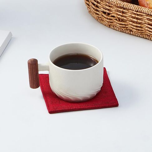 Camruntius Coasters for Drinks Absorbent Set of 6, 4 Inch Square Coasters for Coffee Table Wooden Table, Farmhouse 100% Cotton Cloth Drink Coster, Cup Coasters for Table, Office Desk (Coffee) in Saudi Arabia