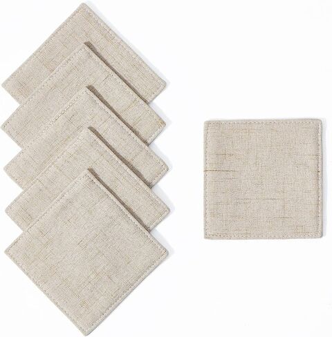 Camruntius Coasters for Drinks Absorbent Set of 6, 4 Inch Square Coasters for Coffee Table Wooden Table, Farmhouse 100% Cotton Cloth Drink Coster, Cup Coasters for Table, Office Desk (Coffee) in Saudi Arabia
