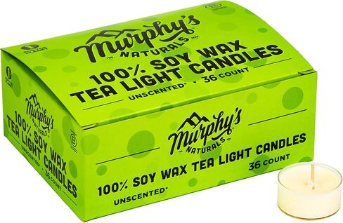 شموع خفيفة من شمع الصويا من مورفي ناتشورالز | نباتي | شمع الصويا من مصادر مسؤولة | خالي من العطور | 36 شمعة في كل صندوق in Kuwait