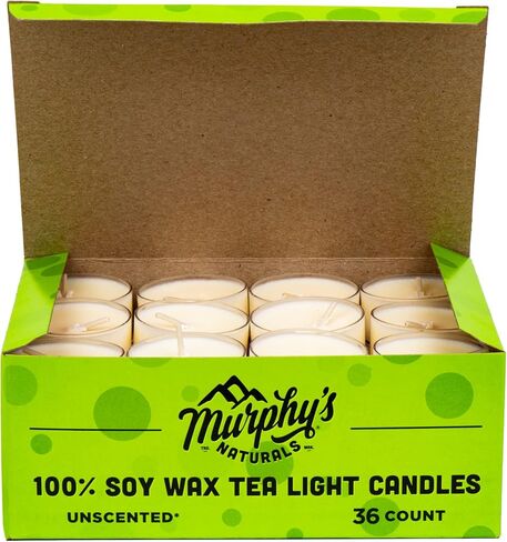 شموع خفيفة من شمع الصويا من مورفي ناتشورالز | نباتي | شمع الصويا من مصادر مسؤولة | خالي من العطور | 36 شمعة في كل صندوق in Kuwait