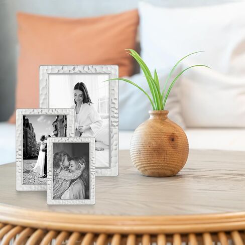 Siena Hammered Silver Picture Frame, Tarnish Resistant Finish, Perfect Photo Frame for any End Table, Credenza, Shelf, or Nightstand, Silver 5x7 in Saudi Arabia