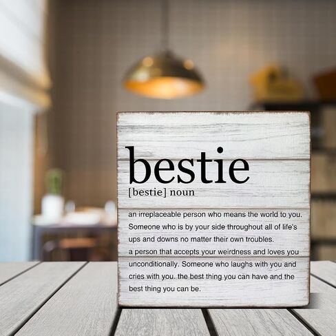 هدايا Bestie Bestie تعريف صندوق خشبي علامة أفضل صديق يقتبس مكتب ديكور خشبي لافتة ديكور المنزل لرف طاولة المكتب 5 × 5 بوصات in Saudi Arabia