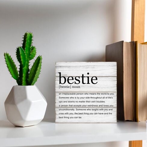 هدايا Bestie Bestie تعريف صندوق خشبي علامة أفضل صديق يقتبس مكتب ديكور خشبي لافتة ديكور المنزل لرف طاولة المكتب 5 × 5 بوصات in Saudi Arabia