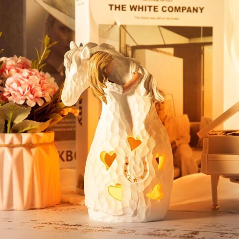 HADM Horse Gifts for Girls Women Horse Statues Candle Holder Girl Embrace Horse Hand-Painted Figurine Decor Gifts for Horse Lover,Cowgirl,Horse Loss Remembrance Gifts, Birthday in Kuwait