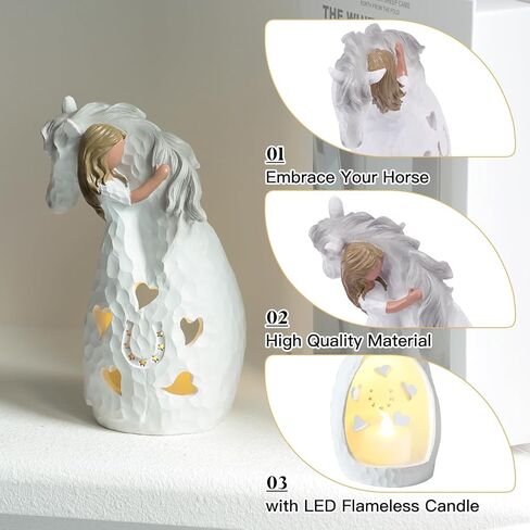 HADM Horse Gifts for Girls Women Horse Statues Candle Holder Girl Embrace Horse Hand-Painted Figurine Decor Gifts for Horse Lover,Cowgirl,Horse Loss Remembrance Gifts, Birthday in Kuwait