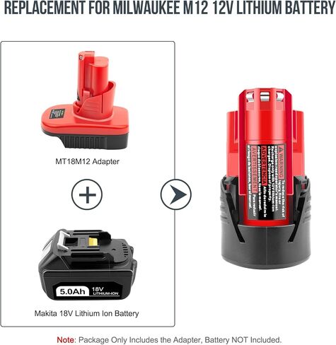 ADVTRONICS Battery Adapter for Milwaukee 12V M12, for Makita 18V Lithium Battery BL1850 BL1850B BL1860B BL1830 BL1815 LXT400 Convert to for Milwaukee 12V M12 Battery in Kuwait