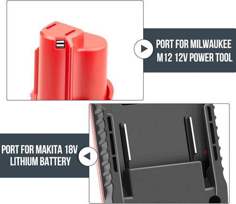 ADVTRONICS Battery Adapter for Milwaukee 12V M12, for Makita 18V Lithium Battery BL1850 BL1850B BL1860B BL1830 BL1815 LXT400 Convert to for Milwaukee 12V M12 Battery in Kuwait