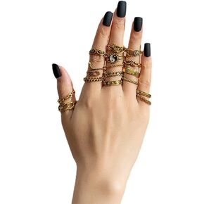 Romlibr 22 Pcs Gold Vintage Knuckle Rings Set for Women Girls,Stackable Boho Finger Rings Hollow Out Design Adjustable Ring Pack for Women Girls Teens