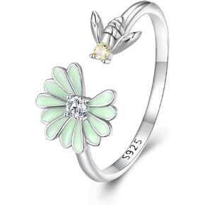 925 Sterling Silver Rings for Women Mermaid Tail/Daisy Bee/Flower/Butterfly Ring Dainty Stackable Rings Ajustable Cute Ring for Girls in Saudi Arabia